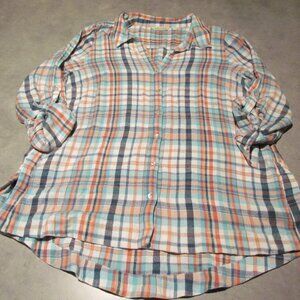 Soft Surroundings shirt tunic Womens 1X Button Down Cotton bright Plaid